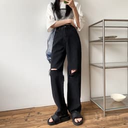 Thumbnail Daduhey Quần jeans dáng dài phối vết rách cá tính thời trang cho nữ 4