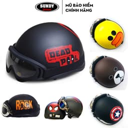 Thumbnail Mũ bảo hiểm nửa đầu 1/2 SUNDY cao cấp, kèm kính UV, phi công freesize 55-61cm, nhiều họa tiết thời trang cá tính 1
