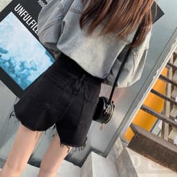 Thumbnail Quần Short Jean Lưng Cao Dáng Rộng Rách Gối Phong Cách Hàn Quốc Thời Trang Mùa Hè Hàng Mới 3