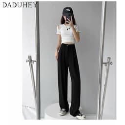 Thumbnail Daduhey Quần ống rộng nhẹ lưng cao ống suông thời trang mùa hè cho nữ 4