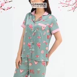 Thumbnail Bộ Đồ Ngủ Pijama Lụa Cộc Tay Satin Nhật Cao Cấp Họa Tiết Tranh Vẽ Ấn Tượng JAPAN SILK Chính Hãng 2