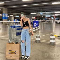 Thumbnail Quần jean dài lưng cao ống rộng kiểu dáng thời trang phong cách Hàn Quốc dành cho nữ PALAZZO 4