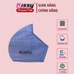 Thumbnail Khẩu Trang Vải Kissy 3D Người Lớn Xanh Kẻ Nhạt Vải Cotton Sợi Hoạt Tính Chống Tia UV Ngăn Bụi Mịn PM 2.5 1