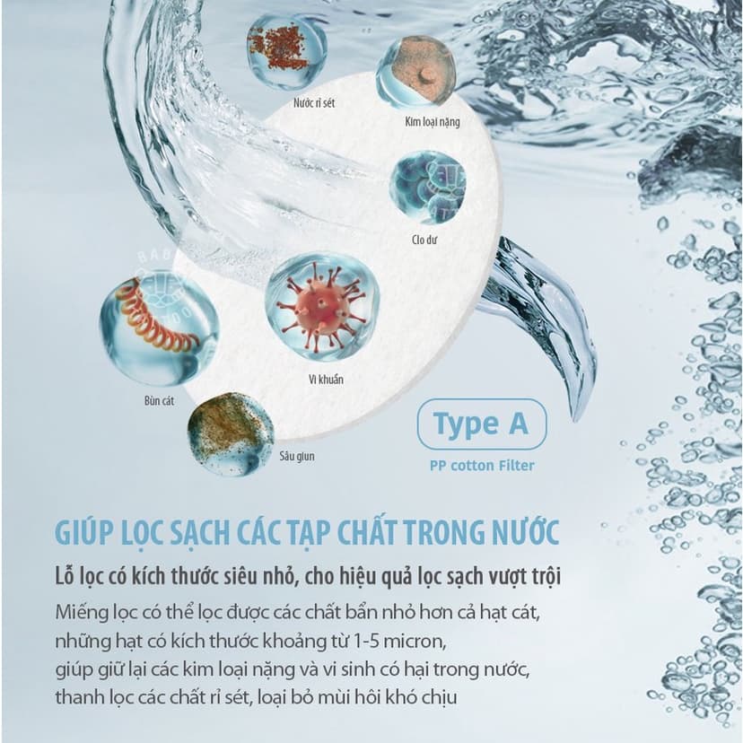 Ảnh [GIFT] Miếng Bông Lọc PP Type A Thay Thế Cho Vòi Sen Tắm Cao Cấp Lọc Nước, Khử Clo BABY TATTOO 2