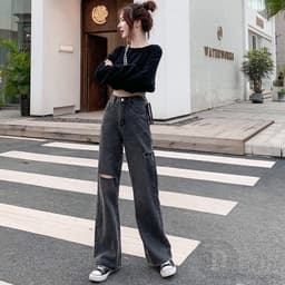 Thumbnail Quần Jean Nữ Lưng Cao Rách Gối 3 Màu 2