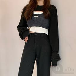 Thumbnail Quần Jeans Nữ Lưng Cao Ống Rộng 2 Màu Thời Trang 2