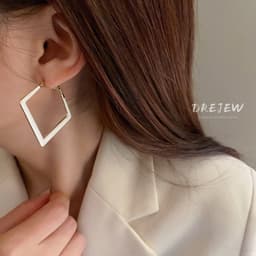 Thumbnail DREJEW Bông Tai Mạ Bạc 925 Hình Vuông Phong Cách Hàn Quốc Cá Tính 3