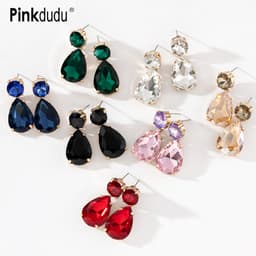 Thumbnail Khuyên tai PINKDUDU PD593 bằng hợp kim đính đá hình giọt nước 7 màu sắc phong cách đơn giản 1