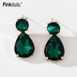 Thumbnail Khuyên tai PINKDUDU PD593 bằng hợp kim đính đá hình giọt nước 7 màu sắc phong cách đơn giản 2