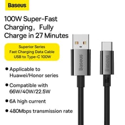 Thumbnail Cáp sạc nhanh USB C BASEUS 100W 6A cho Huawei P30 PD Xiaomi Samsung 1