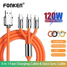 Thumbnail Cáp sạc nhanh FONKEN chất liệu silicone và hợp kim kẽm 3 trong 1 120W 6A cổng type C 1