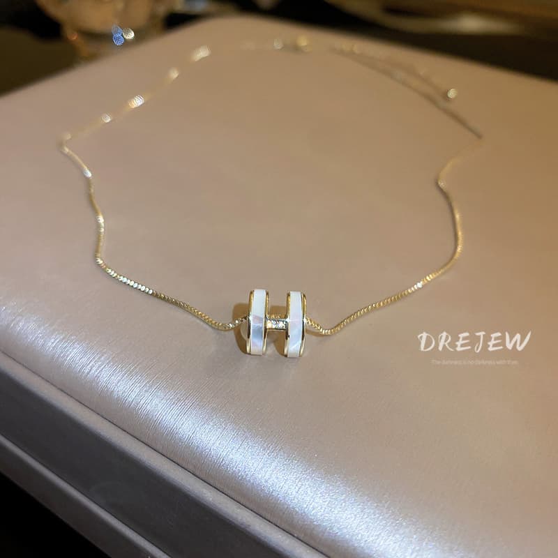 Ảnh DREJEW Vòng Cổ Mạ Dính Zircon H Nhân Tạo Hình Chữ CáI Phong Cách Hàn Quốc Dây Chuyền Vàng 2