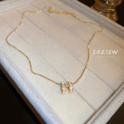 Thumbnail DREJEW Vòng Cổ Mạ Dính Zircon H Nhân Tạo Hình Chữ CáI Phong Cách Hàn Quốc Dây Chuyền Vàng 3