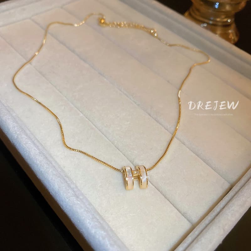 Ảnh DREJEW Vòng Cổ Mạ Dính Zircon H Nhân Tạo Hình Chữ CáI Phong Cách Hàn Quốc Dây Chuyền Vàng 3