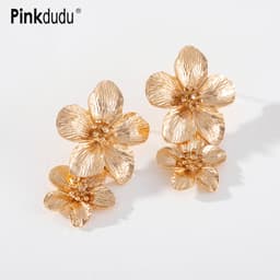 Thumbnail Khuyên tai PINKDUDU OG011 hợp kim hình hoa nhiều màu sắc trang nhã cho nữ 2