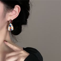 Thumbnail Khuyên tai Pinkdudu PD1280 hợp kim hình tam giác tráng men màu ấm áp phong cách vintage thời trang cho nữ 3