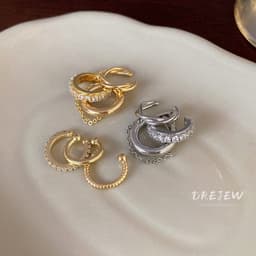 Thumbnail DREJEW Bộ 3 Bông Tai Kẹp Vành Tai Kim Loại Tua Rua Thiết Kế Đơn Giản Cá Tính Phong Cách Hàn Quốc 2