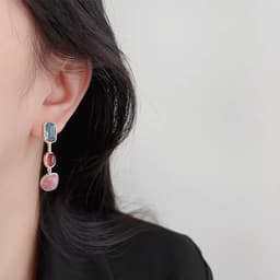 Thumbnail Khuyên Tai Dáng Dài Mặt Kính Không Đối Xứng Họa Tiết Hình Học Đơn Giản Sáng Tạo Cho Nữ PD1313 2