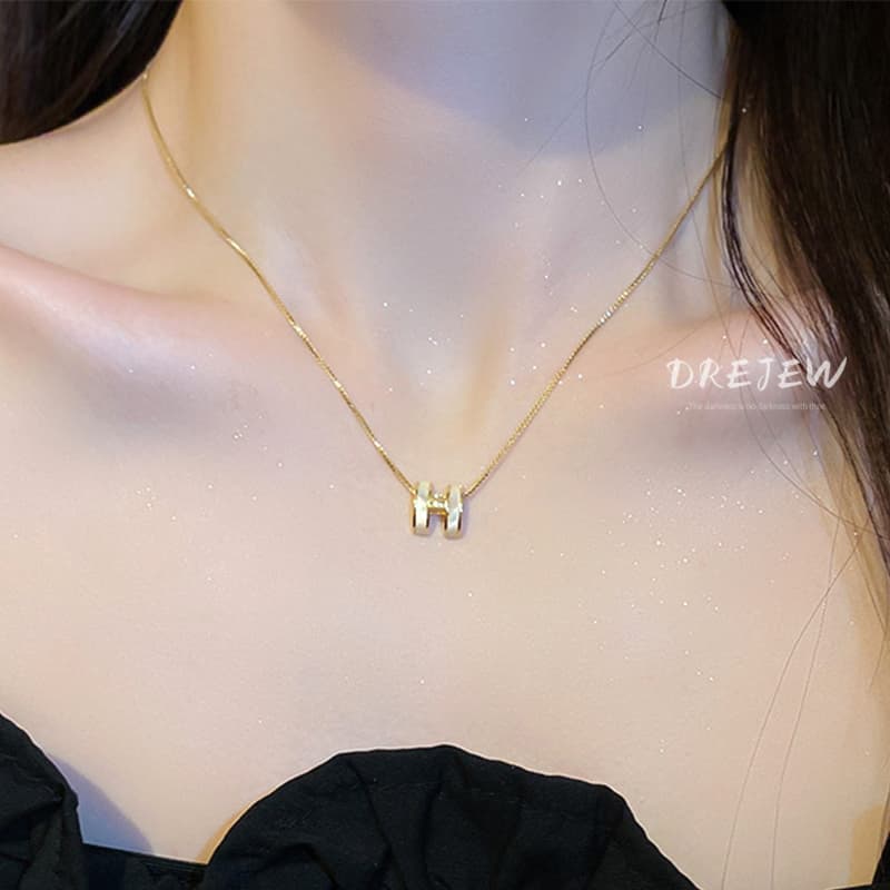 Ảnh DREJEW Vòng Cổ Mạ Dính Zircon H Nhân Tạo Hình Chữ CáI Phong Cách Hàn Quốc Dây Chuyền Vàng 1