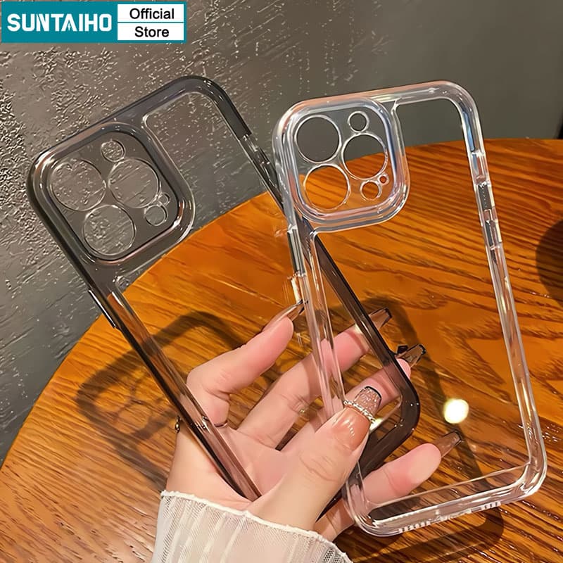 Ảnh Suntaiho Ốp Lưng iPhone Trong Suốt Đơn Giản Siêu Mỏng Đen Ốp Điện Thoại TPU Mềm Chống Sốc Cho Iphone 11 12 13 14 15 Pro Max IP 7 8 Plus Iphon X Xs Xr Xs Max 1
