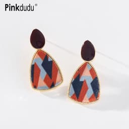 Thumbnail Khuyên tai Pinkdudu PD1280 hợp kim hình tam giác tráng men màu ấm áp phong cách vintage thời trang cho nữ 1