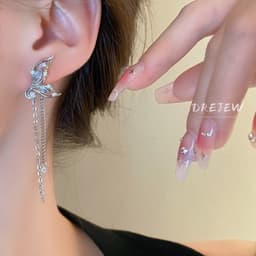Thumbnail DREJEW Bông Tai Dáng Dài Hình Bướm Đính Đá Zircon Phong Cách Hàn Quốc Thời Trang Cho Nữ 3