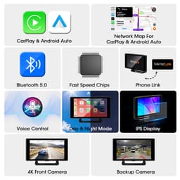 Thumbnail Elkeva 5 inch 4K + 1080P Ghi Video trên ô tô Carplay & Android Kết nối không dây tự động Bảng điều hướng GPS DVR AI Voice Bluetooth AUX 4