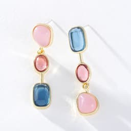 Thumbnail Khuyên Tai Dáng Dài Mặt Kính Không Đối Xứng Họa Tiết Hình Học Đơn Giản Sáng Tạo Cho Nữ PD1313 3