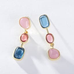 Thumbnail Khuyên Tai Dáng Dài Mặt Kính Không Đối Xứng Họa Tiết Hình Học Đơn Giản Sáng Tạo Cho Nữ PD1313 4
