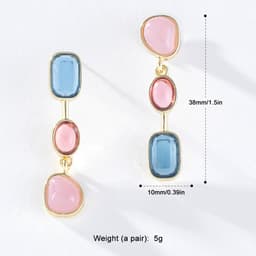 Thumbnail Khuyên Tai Dáng Dài Mặt Kính Không Đối Xứng Họa Tiết Hình Học Đơn Giản Sáng Tạo Cho Nữ PD1313 1