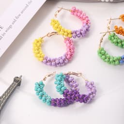 Thumbnail Khuyên tai PINKDUDU PD1617 dạng vòng đính hạt nhựa hợp kim cá tính thời trang cho nữ 3
