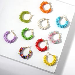 Thumbnail Khuyên tai PINKDUDU PD1617 dạng vòng đính hạt nhựa hợp kim cá tính thời trang cho nữ 4