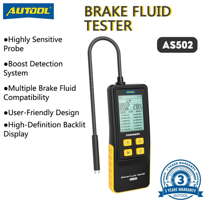 Ảnh AUTOOL AS502 Máy kiểm tra dầu phanh Máy kiểm tra dầu phanh ô tô tương thích với DOT3/DOT4/DOT5.1/ENV4/ENV6 ATE/TRW/BOSCH/MOBIL 1