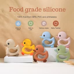 Thumbnail Đồ Chơi Gặm Nướu Bằng Silicone 100% Cấp Thực Phẩm Không BPA Hình Vịt Hoạt Hình Dành Cho Bé 1