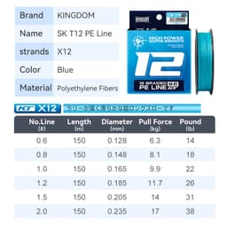 Thumbnail Cuộn dây câu cá KINGDOM độ mịn cao 150m bện 8 / 12 dây màu xanh dương 2024 dòng PE 3