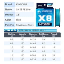 Thumbnail Cuộn dây câu cá KINGDOM độ mịn cao 150m bện 8 / 12 dây màu xanh dương 2024 dòng PE 2