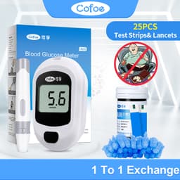 Thumbnail Cofoe Yice Đồng hồ đo đường huyết Máy đo đường huyết Bộ kiểm tra đường huyết Máy đo đường huyết với 25 que thử miễn phí + Lancet để theo dõi bệnh tiểu đường 1