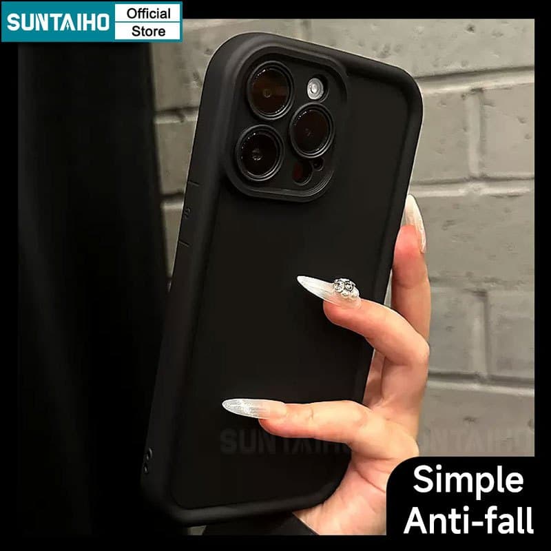 Ảnh Suntaiho Ốp Lưng iPhone Thời Trang Đơn Giản Màu Trơn đen Ốp Điện Thoại Silicon Mềm Làm Dày Chống Sốc Cho Iphone 16 15 14 13 12 11 Pro Max IP 7 8 Plus Iphon X XS XR XsMax 1