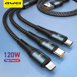 Thumbnail Dây cáp sạc Awei CL-972 120W Nhanh 3 Trong 1 Loại C Cáp Micro USB 1.2M Nylon Bradied 1