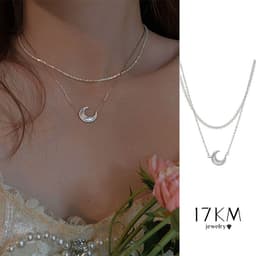 Thumbnail Vòng cổ Mạ Bạc 17km Hai Lớp Mặt Trăng Khuyết Thanh Lịch Đơn Giản Cho Nữ 1