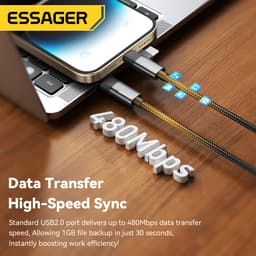 Thumbnail Essager 65W Type C / USB-A sang L + C Cáp Sạc Nhanh 2 Trong 1 Cho ip 5 ~ 16 Huawei 3