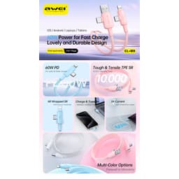 Thumbnail Dây sạc type c Awei 60W sạc nhanh 4 trong 1 USB Type C Dây bện nylon 1M cho điện thoại Android 1
