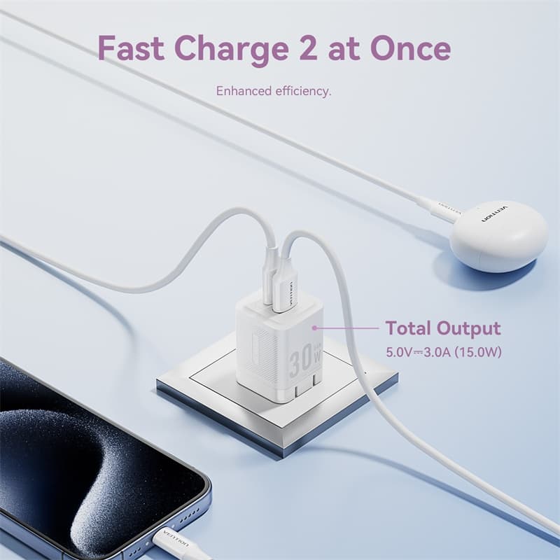 Ảnh Bộ sạc GaN Vention 20W 30W Bộ sạc USB C PD + USB 2 cổng Bộ sạc chuyển đổi với QC4.0 PD USB typec Sạc nhanh Bộ sạc phích cắm US cho IP 16 Samsung Android 4