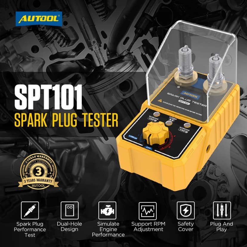 Ảnh AUTOOL SPT101 Máy kiểm tra bugi ô tô có đầu dò lỗ kép có thể điều chỉnh Máy phân tích đánh lửa bugi ô tô Công cụ chẩn đoán cho xe 12V 2