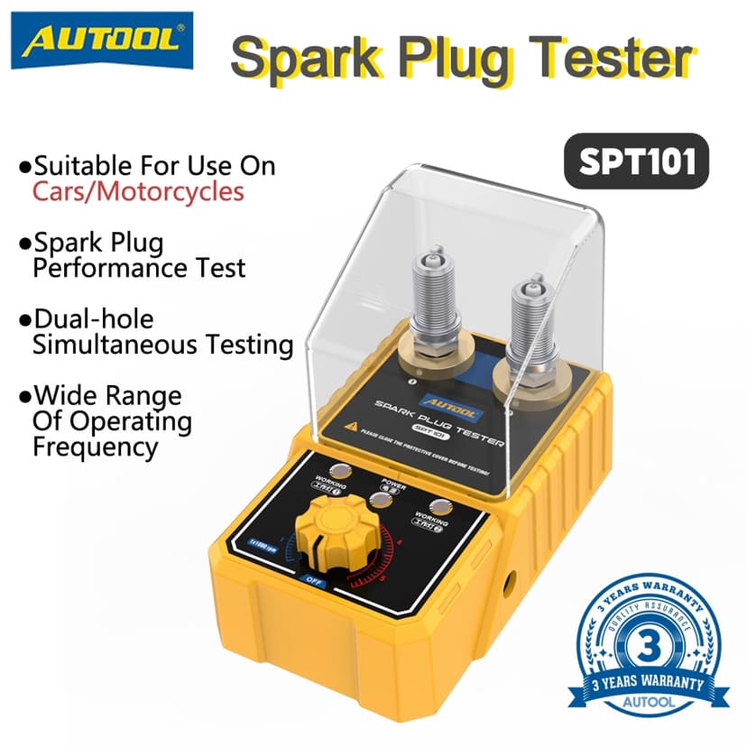 Ảnh AUTOOL SPT101 Máy kiểm tra bugi ô tô có đầu dò lỗ kép có thể điều chỉnh Máy phân tích đánh lửa bugi ô tô Công cụ chẩn đoán cho xe 12V 1