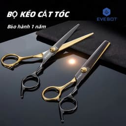 Thumbnail EVEBOT Bộ kéo chuyên nghiệp 10 mảnh để làm tóc，Mạ titan đen và vàng 1
