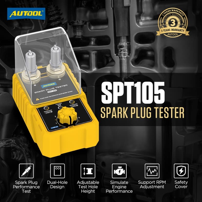 Ảnh Autool SPT105 Máy kiểm tra bugi ô tô Máy kiểm tra đánh lửa 110V 220V Với chiều cao có thể điều chỉnh máy dò lỗ kép Máy phân tích phích cắm đánh lửa 2