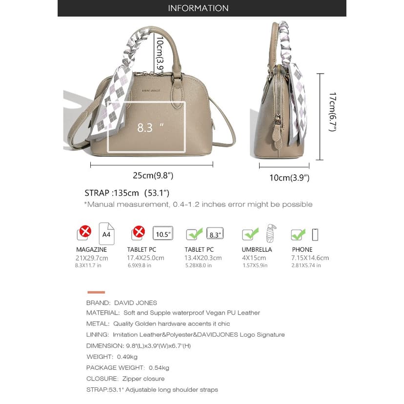 Ảnh David Jones Paris 2025 Xuân Hè Bộ Sưu Tập Mới Thiết Kế Nữ Totes Túi Văn Phòng Túi Đeo Ngang Da pu Nữ Mềm Mại Và Mềm Mại 2