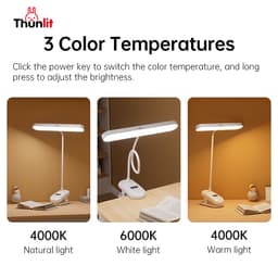 Thumbnail Đèn kẹp bàn Thunlit có đồng hồ 3000mAh có thể sạc lại, bảo vệ mắt, đèn học ký túc xá sinh viên, đèn đọc sách lâu dài 4