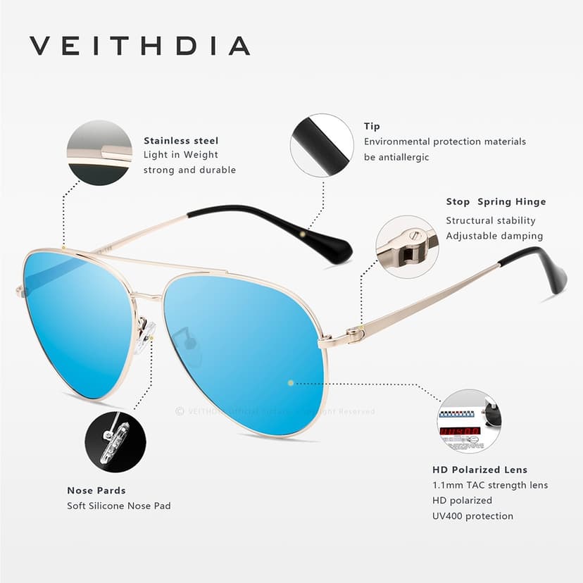 Ảnh Kính Mát Nam VEITHDIA 8259 Kính Mát Nam Bằng Thép Không Gỉ Phân Cực Cổ Điển UV400 Ống Kính Lái Xe Ngoài Trời 3